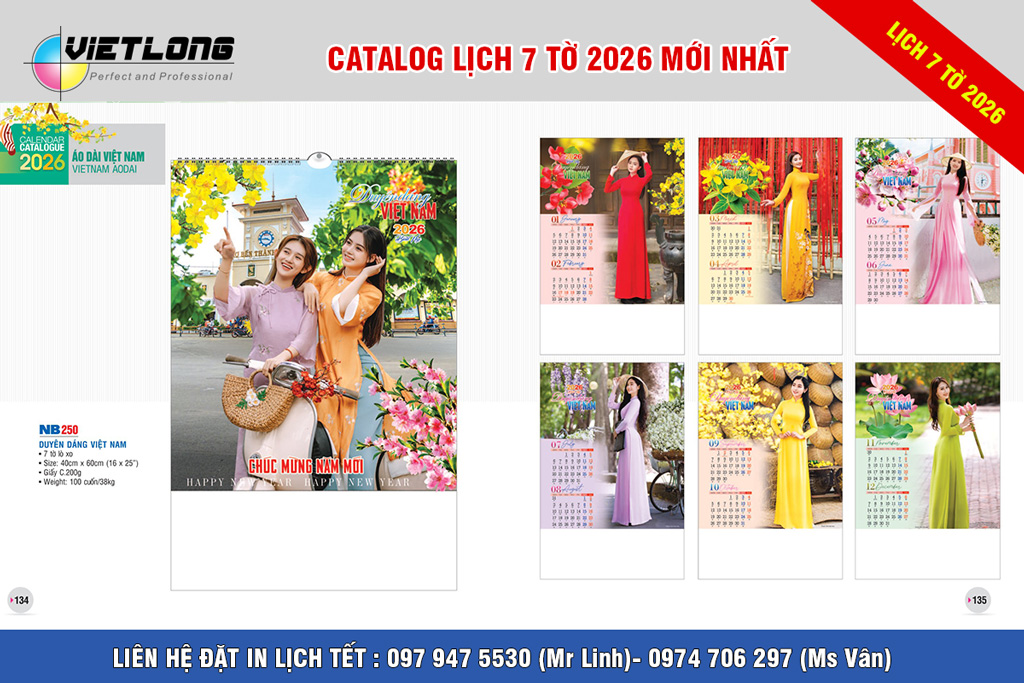 Lịch treo tường xuân 2026 chủ đề áo dài