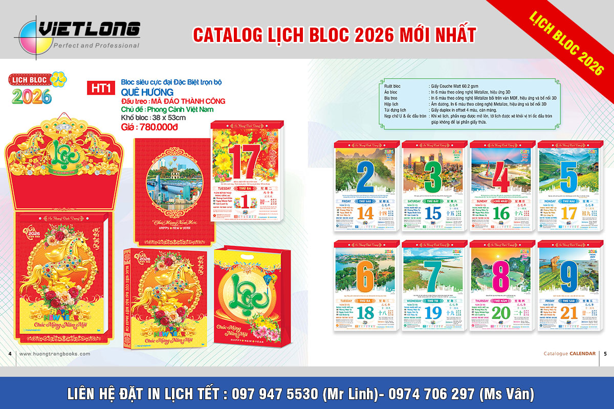 Mẫu lịch Bloc siêu to khổng lồ 2026 cho nhà biệt thự rộng