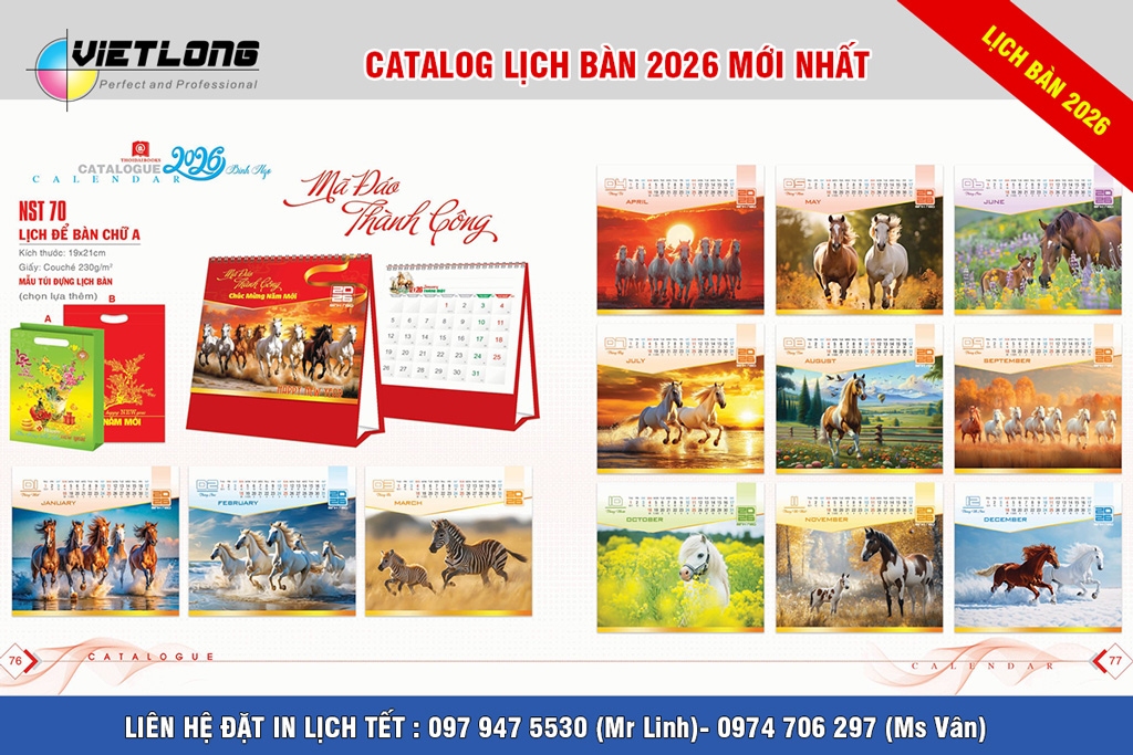 Mẫu lịch tết để bàn 2026 năm con ngựa