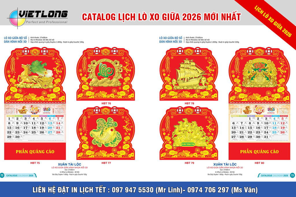 Lịch Tết lò xo giữa gắn bộ số dán nổi 3D 2026