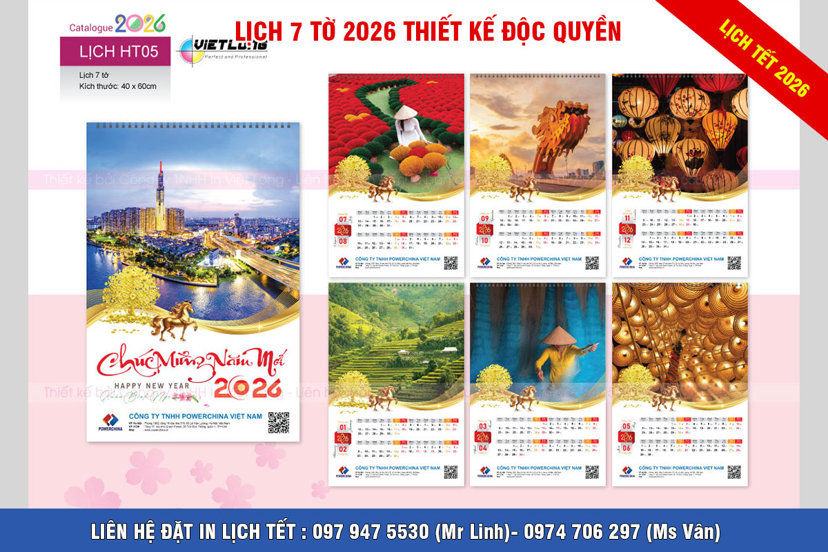 Mẫu thiết kế độc quyền lịch 7 tờ 2026 chủ đề cảnh đẹp việt nam