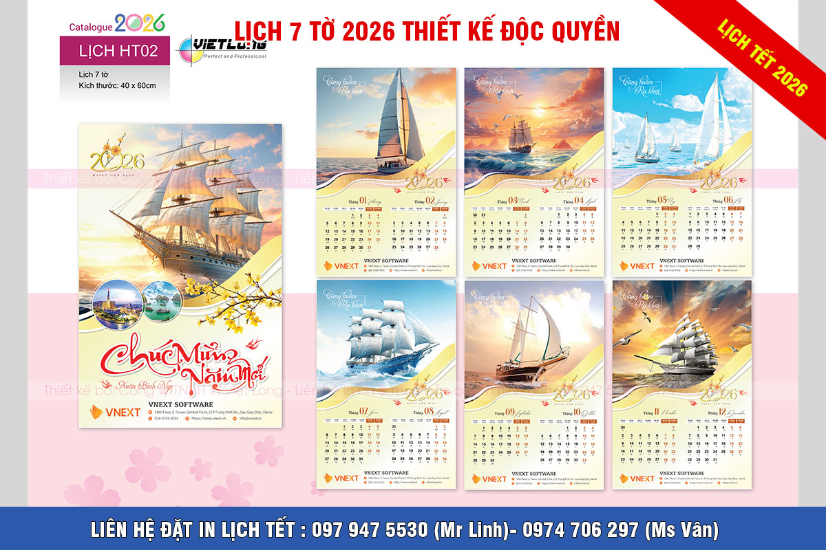 Mẫu lịch 7 tờ thiết kế thuận buồm xuôi gió 2026