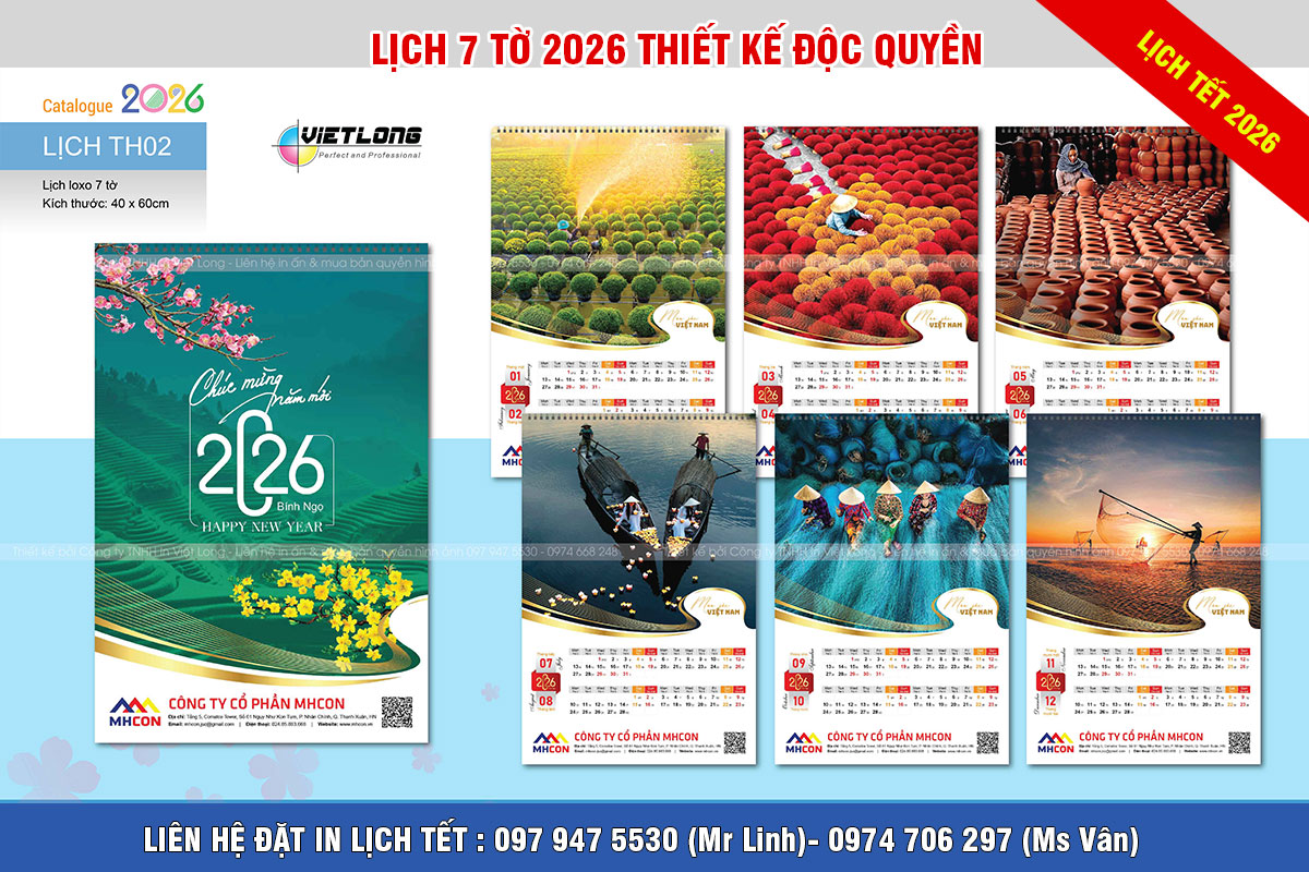Thiết kế và in lịch tết 2026 độc quyền 7 tờ treo tường hà nội