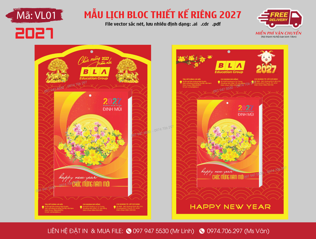 Bìa treo gắn lịch Bloc 2027 xuân Đinh Mùi thiết kế riêng