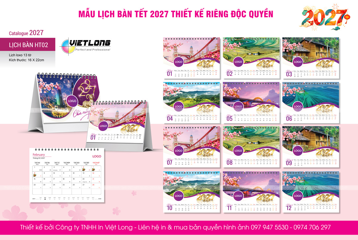 Mẫu lịch để bàn 2027 thiết kế riêng cho công ty