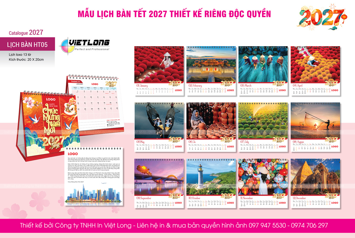Mẫu lịch bàn 2027 đẹp ấn tượng thiết kế độc quyền