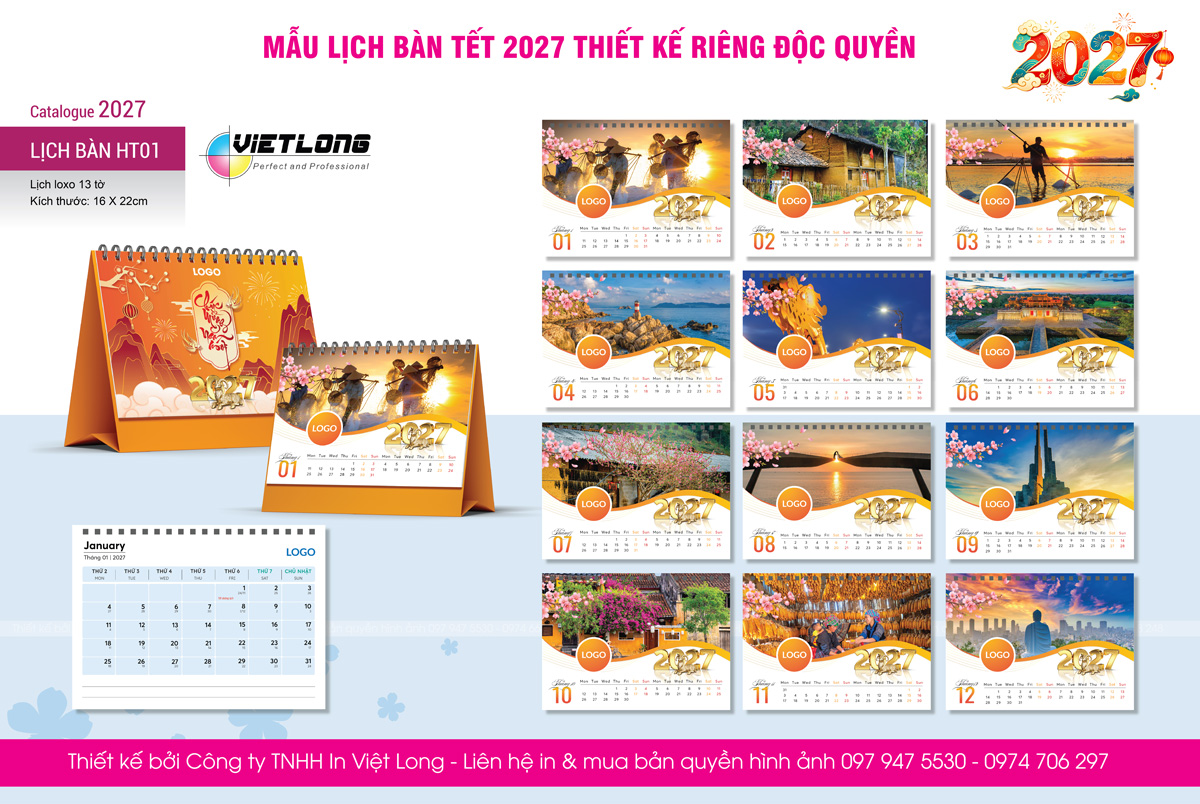 Mẫu lịch tết để bàn 2027 Dê vàng phát lộc thiết kế độc quyền