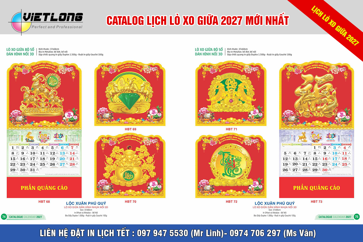 Catalogue lịch lò xo giữa 2027 treo tường