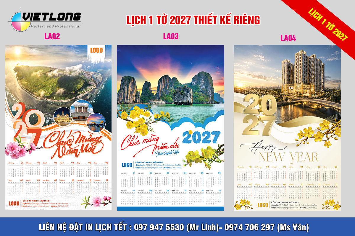 CÔng ty thiết kế và in lịch 1 tờ 2027 tại Hà Nội