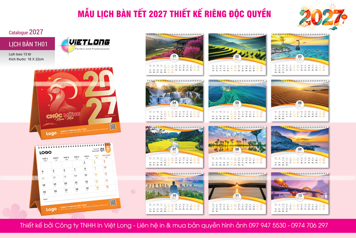 In lịch tết để bàn thiết kế riêng độc quyền 2027