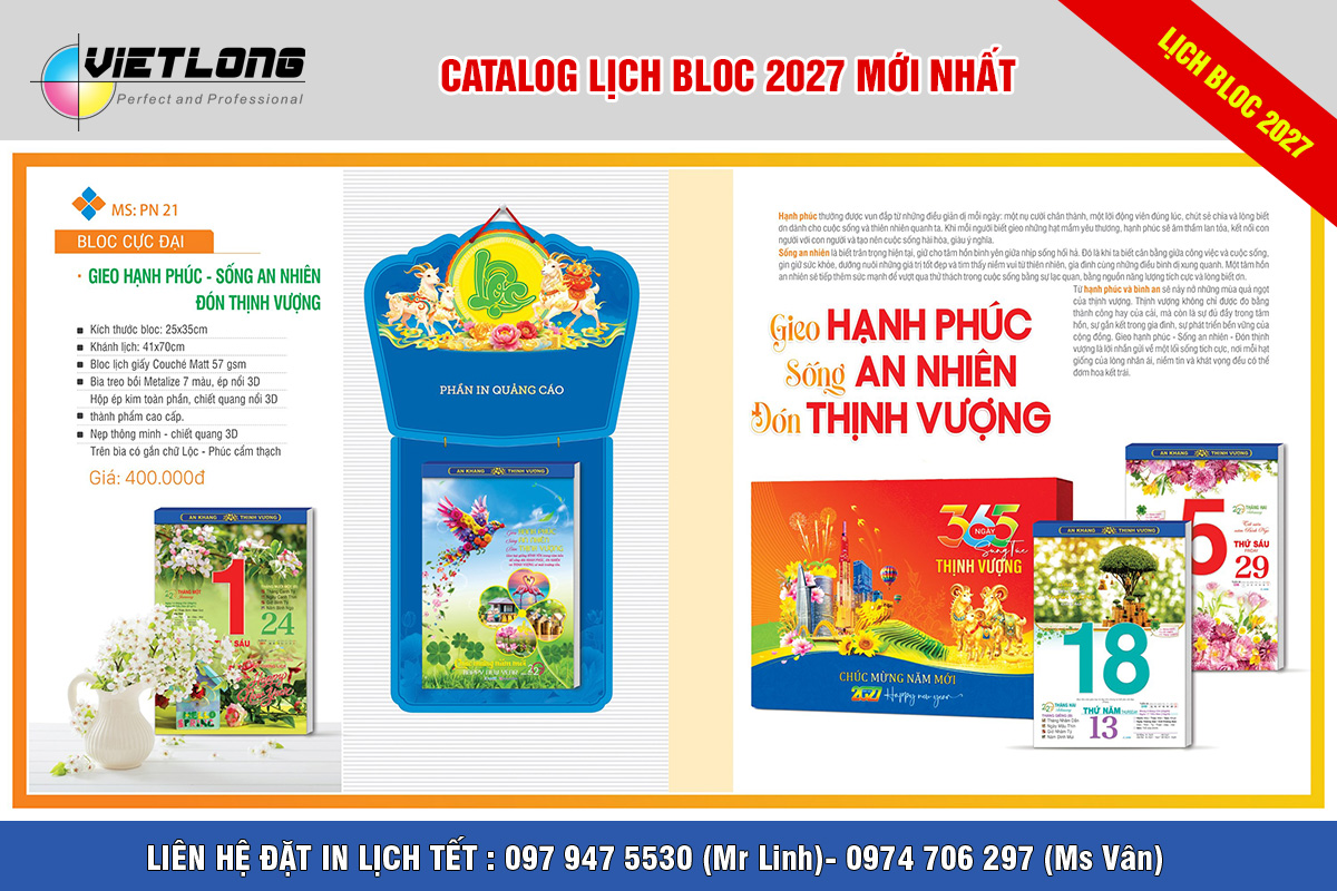 In lịch Bloc 2027 Đinh Mùi màu xanh