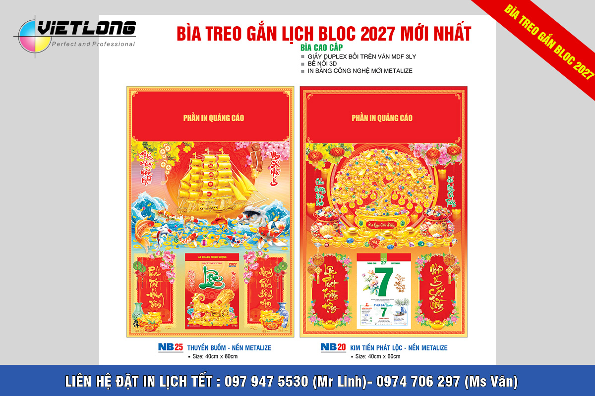 In lịch 2027 bìa treo gắn bloc đại