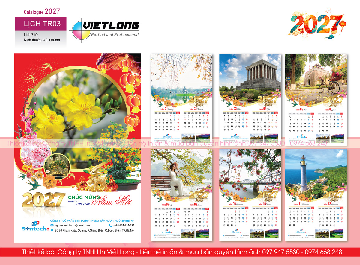 Catalogue mẫu lịch 7 tờ treo tường 2027 Đinh Mùi thiết kế riêng