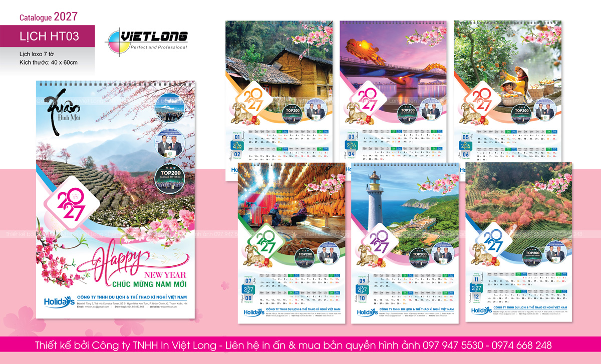 In lịch treo tường lò xo 7 tờ 2027 cho công ty