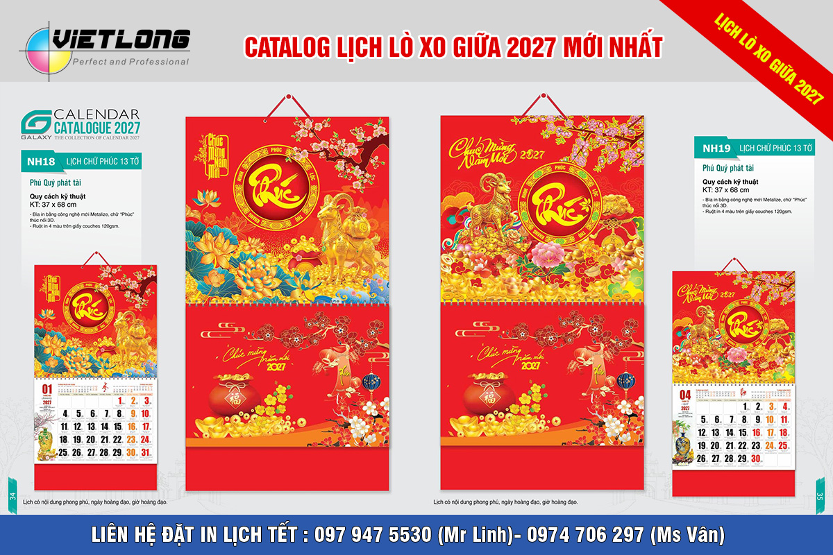 Lịch tết 2027 lò xo giữa bìa đỏ Đinh Mùi rẻ đẹp