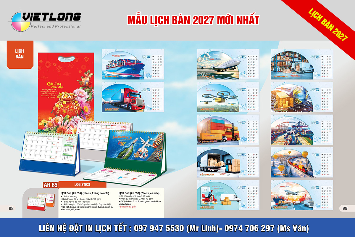 Mẫu lịch bàn 2027 cho công ty logistics