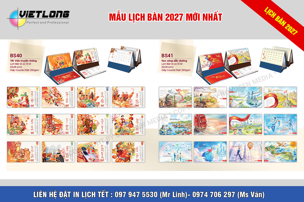 Mẫu lịch bàn 2027 đẹp ý nghĩa Tết Việt truyền thống