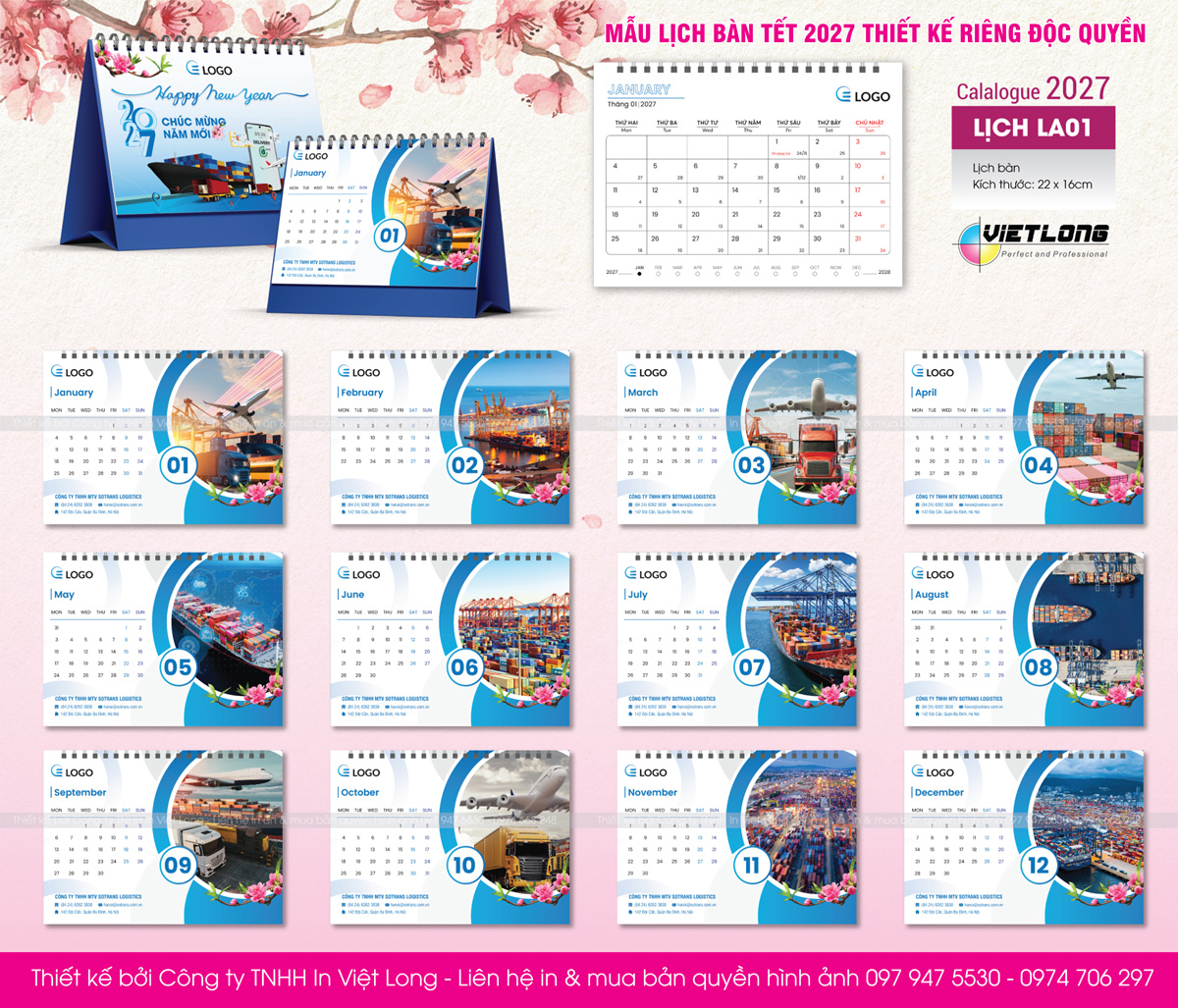 Mẫu lịch bàn 2027 cho công ty vận tải xuất nhập khẩu logistics