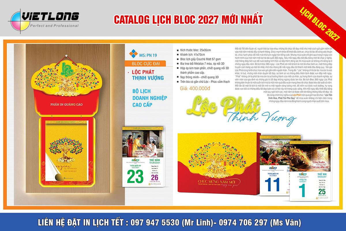 Mẫu lịch Bloc 2027 ấn tượng