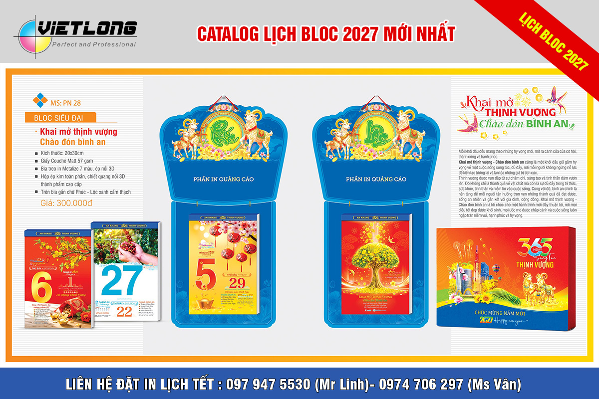 Mẫu lịch Bloc 2027 màu xanh