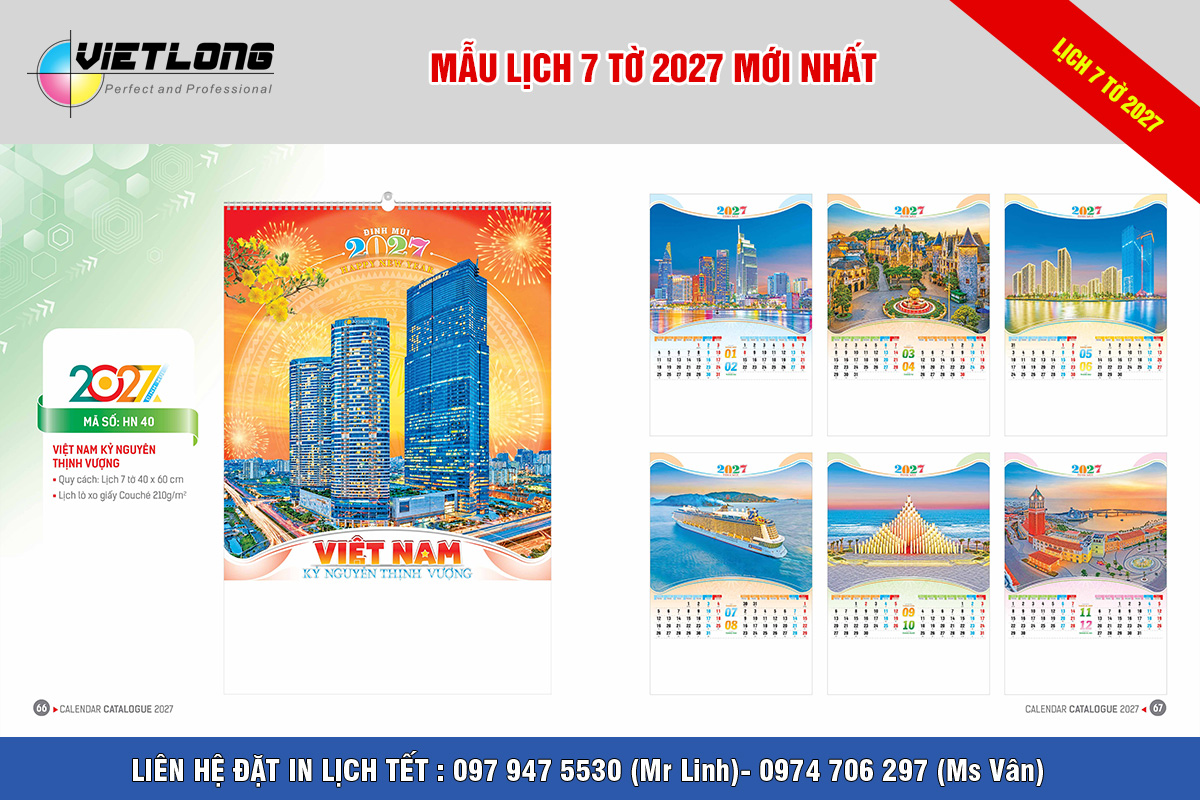 Mẫu lịch 7 tờ 2027 Việt Nam Thịnh Vượng