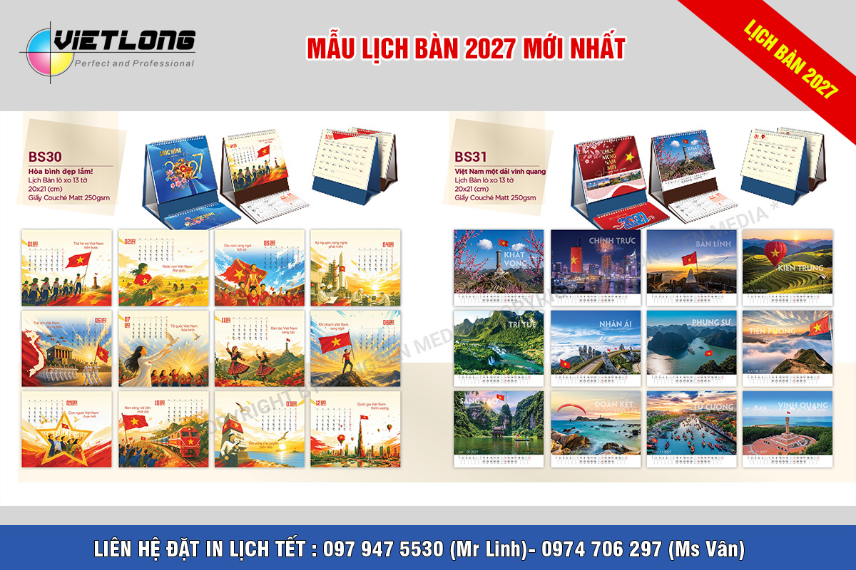 Mẫu lịch Tết để bàn 2027 chủ đề yêu nước, tự hào dân tộc