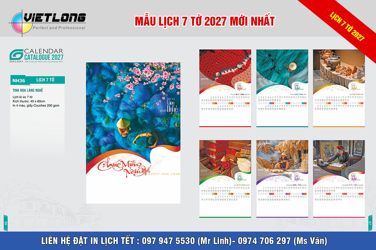 Mẫu lịch treo tường 7 tờ tinh hoa làng nghề Việt