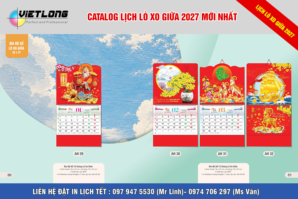 Mẫu lịch lò xo giữa 13 tờ 2027 Đinh Mùi năm dê 