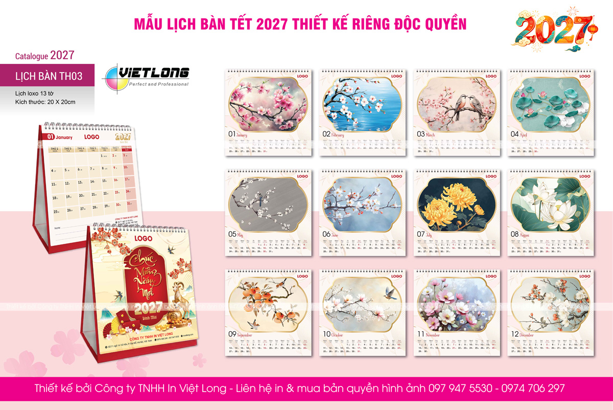 Mẫu thiết kế riêng lịch bàn Tết 2027 Đinh Mùi