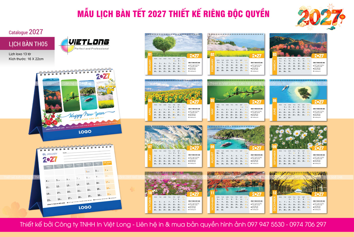 Xưởng in lịch bàn 2027 thiết kế riêng độc quyền