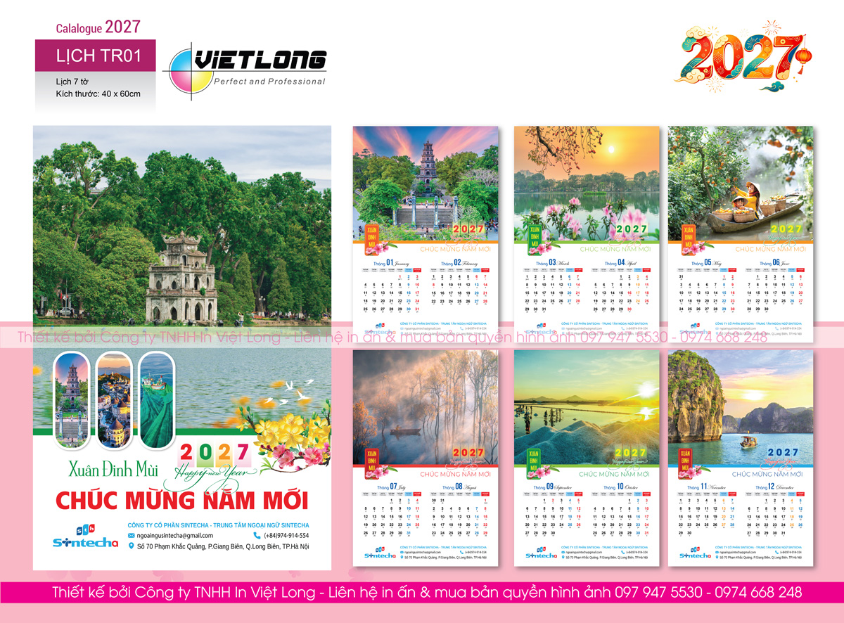 Xưởng in lịch Tết treo tường 2027 thiết kế theo yêu cầu