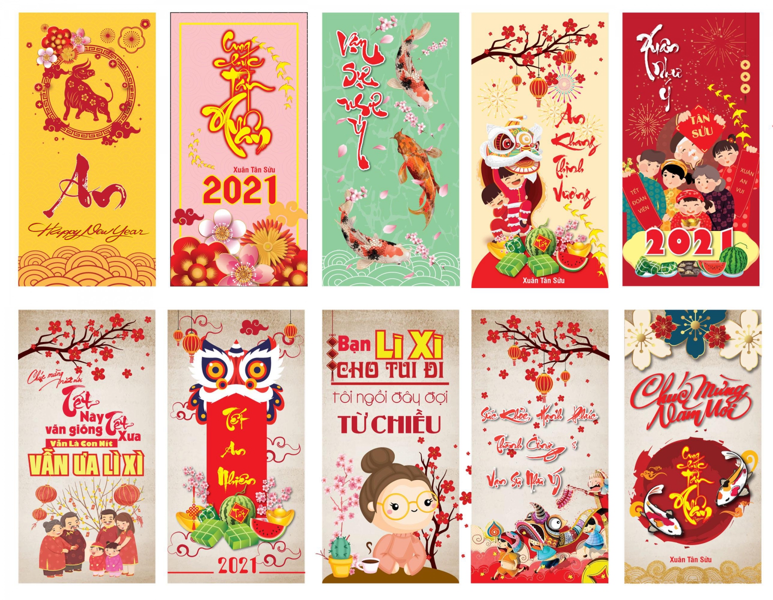 Mẫu bao lì xì 2021 Tân Sửu mới nhất Mẫu bao lì xì 2021 Tân Sửu mới nhất