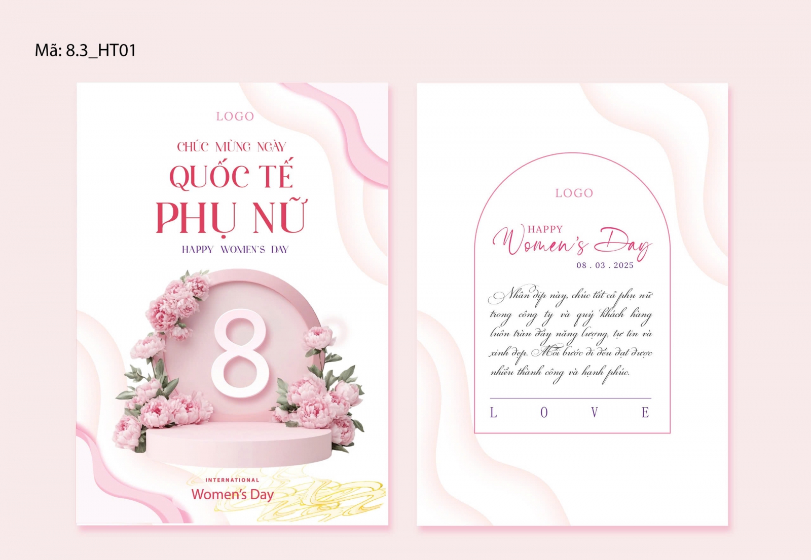 Thiệp 8/3 quốc tế phụ nữ bên trong có họa tiết hoa, trái tim hoặc hình ảnh phụ nữ rất sống động.