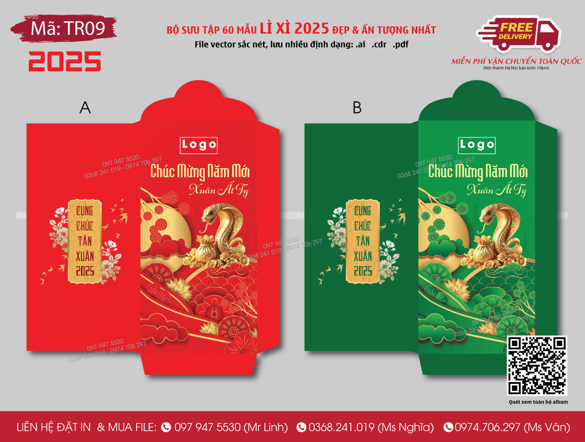 Thiết kế bao lì xì Tết 2025 ấn tượng năm con rắn