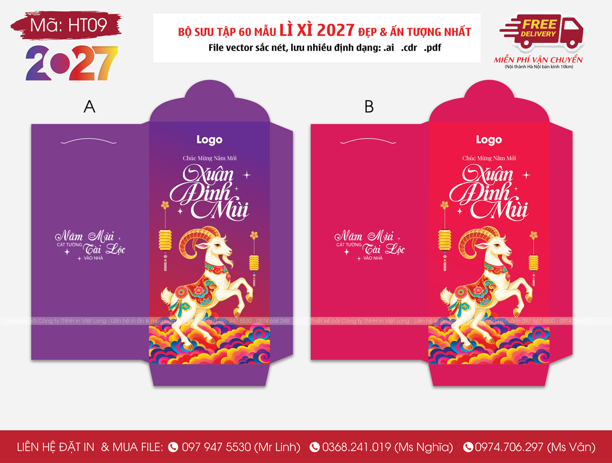 Mẫu bao lì xì Tết xuân Đinh Mùi 2027