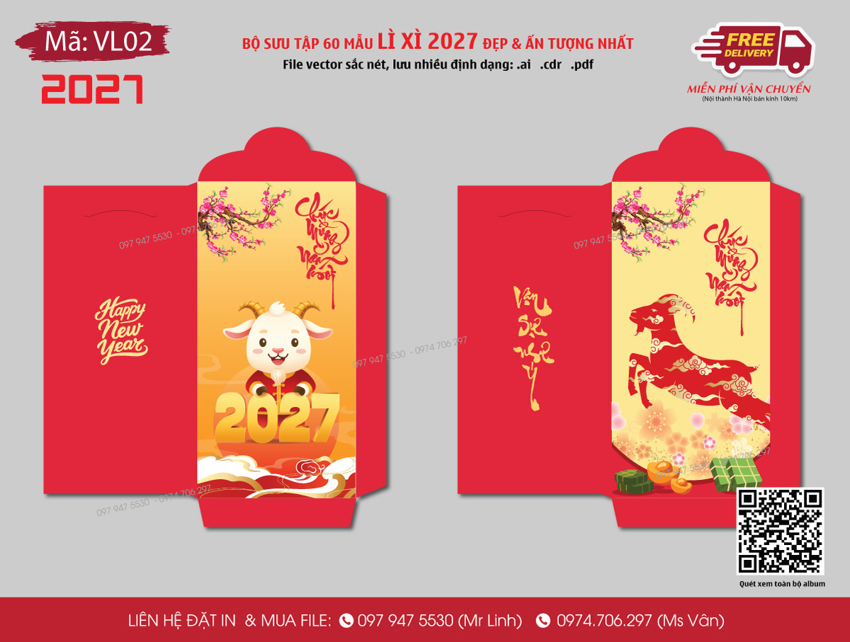 Mẫu lì xì 2027 năm con Dê