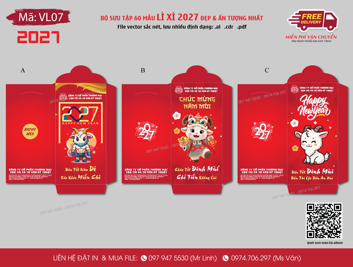 Bao lì xì 2027 hình ảnh ngộ nghĩnh kèm Slogan vui