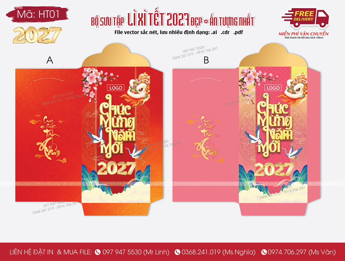 Mẫu bao lì xì 2027 ấn tượng, nổi bật