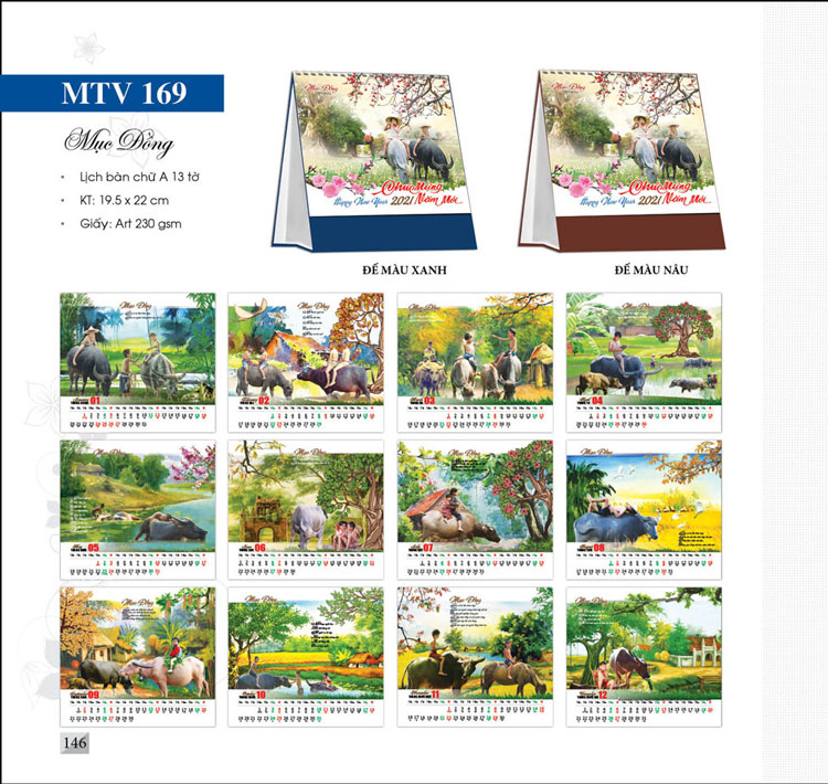 Mẫu lịch Bàn 2021 hình ảnh Mục Đồng cưỡi trâu
