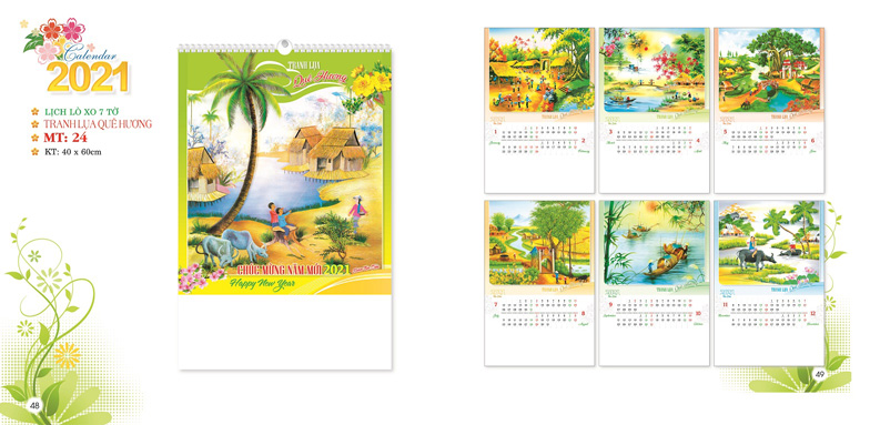 Lịch Tết 2021 tranh lụa quê hương