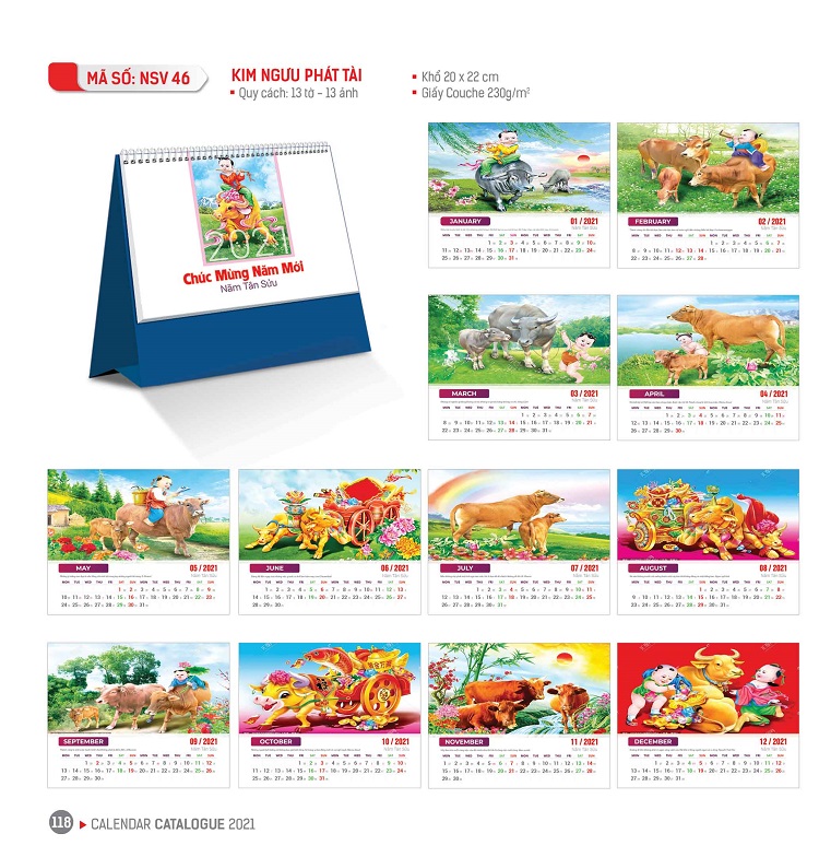 Lịch bàn 2021 Kim Ngưu Phát Tài