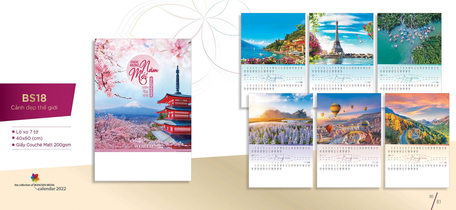 Mẫu lịch Tết 2022 BS18- Cảnh đẹp thế giới