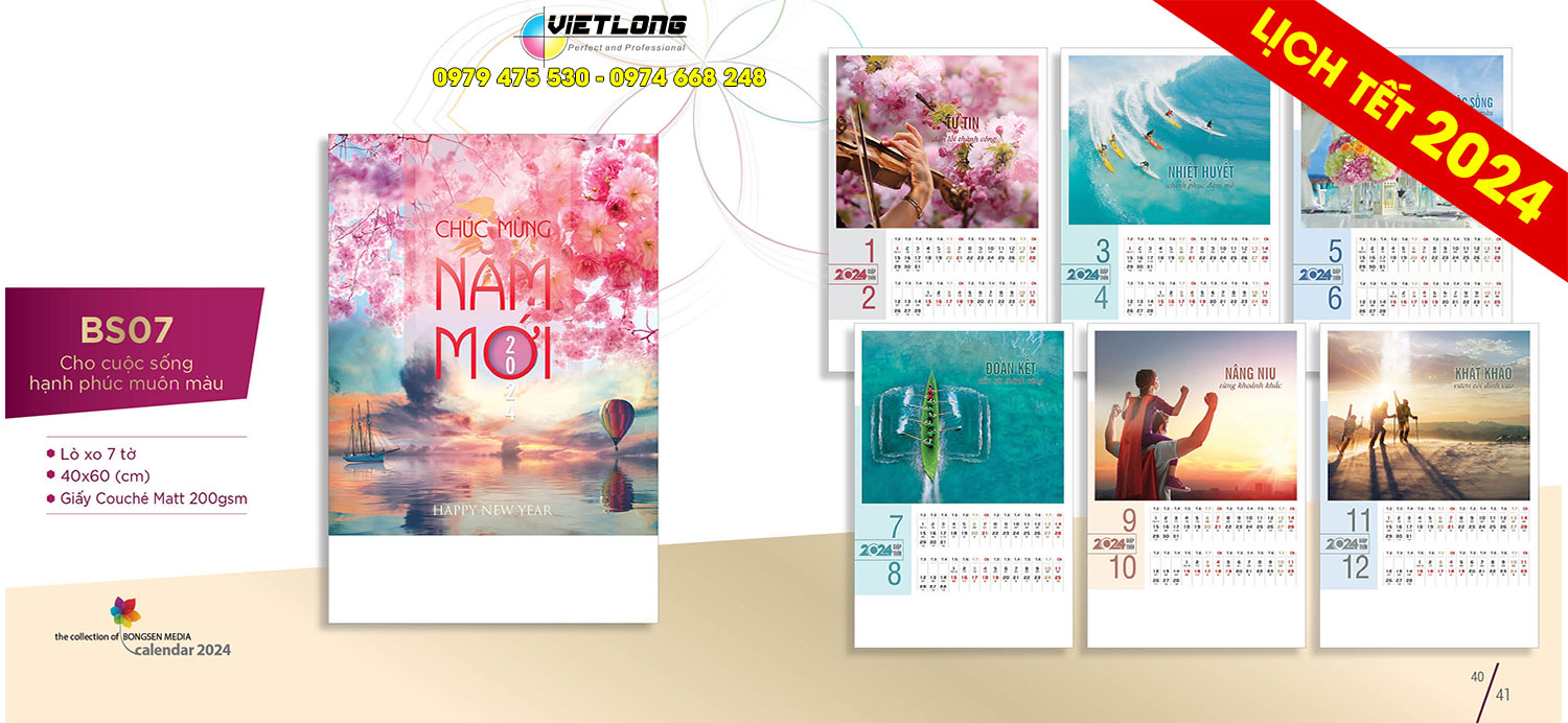 BS07 mẫu lịch 2024 cuộc sống hạnh phúc muôn màu