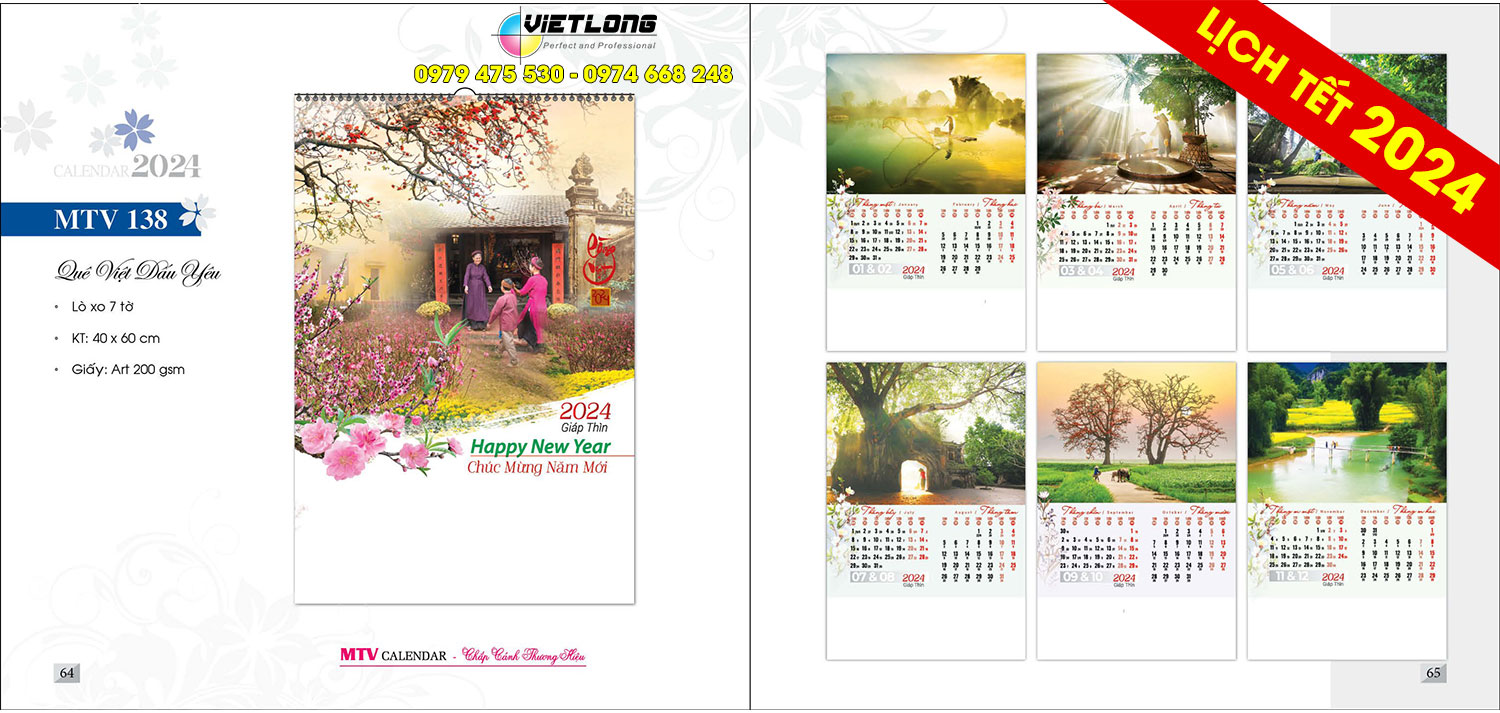 Lịch 7 tờ 2024 Quê Việt Dấu Yêu