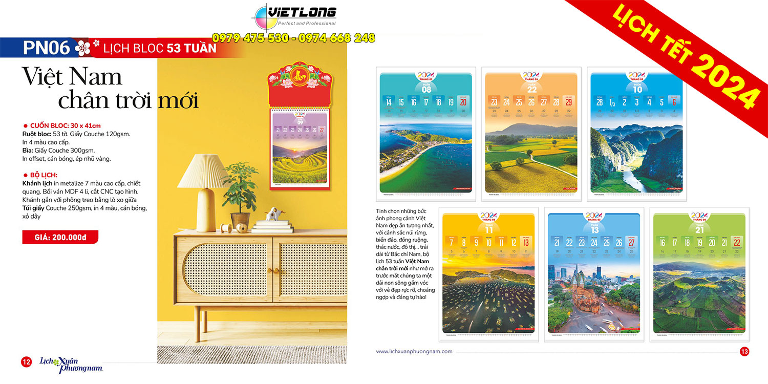 Catalog mẫu lịch 52 tuần 2024