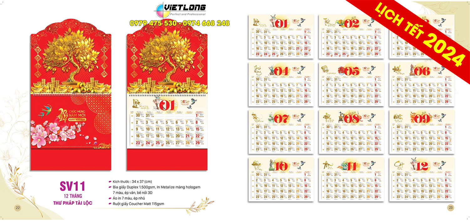 Đặt in lịch lò xo giữa 13 tờ 2024 Hà Nội