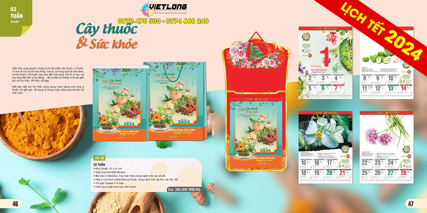 in lịch 52 tuần 2024 chủ đề cây thuốc và sức khỏe