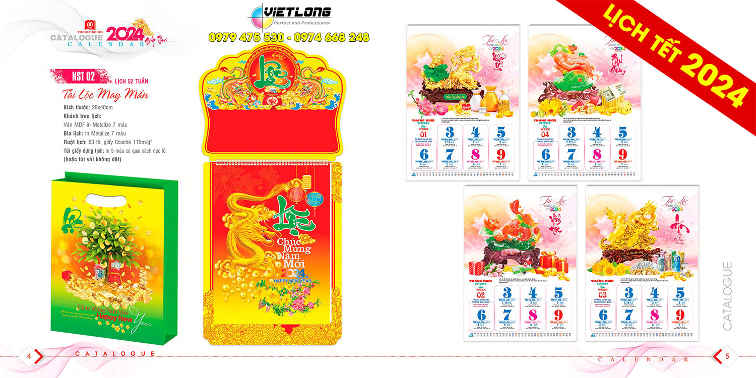 In lịch tết 52 tuần 2024 Tài lộc may mắn