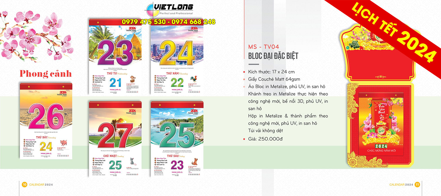 Mẫu lịch bloc phong cảnh 2024