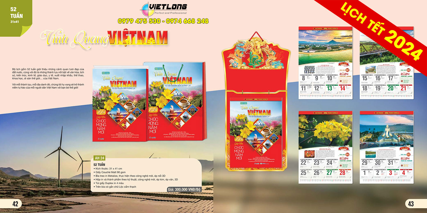 Mẫu lịch 52 tuần 2024 đẹp nhất